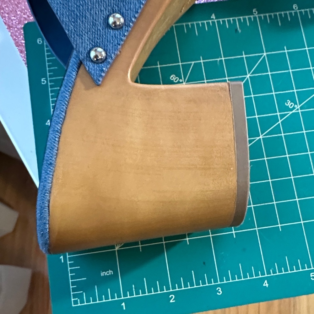 Versona Denim Blue Mules with Wooden Heel - Picture 3 of 4